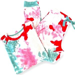 Roudelain Size Large Red/Green Christmas Tie Dye Pajama 2 Piece Set